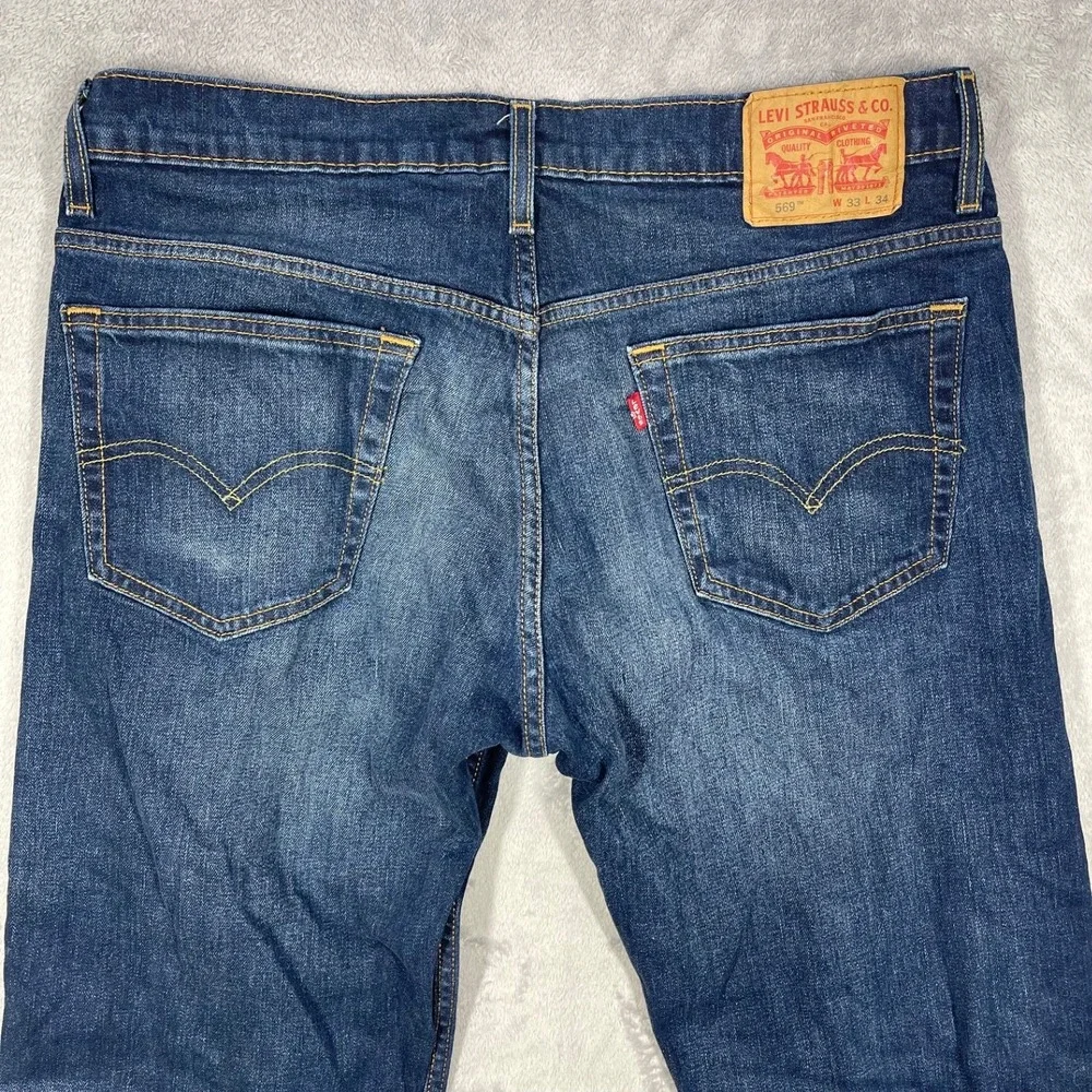 Levi Strauss 569 Jeans Mens 33x32 Blue WaterLess Straight Leg Dark Wash Denim